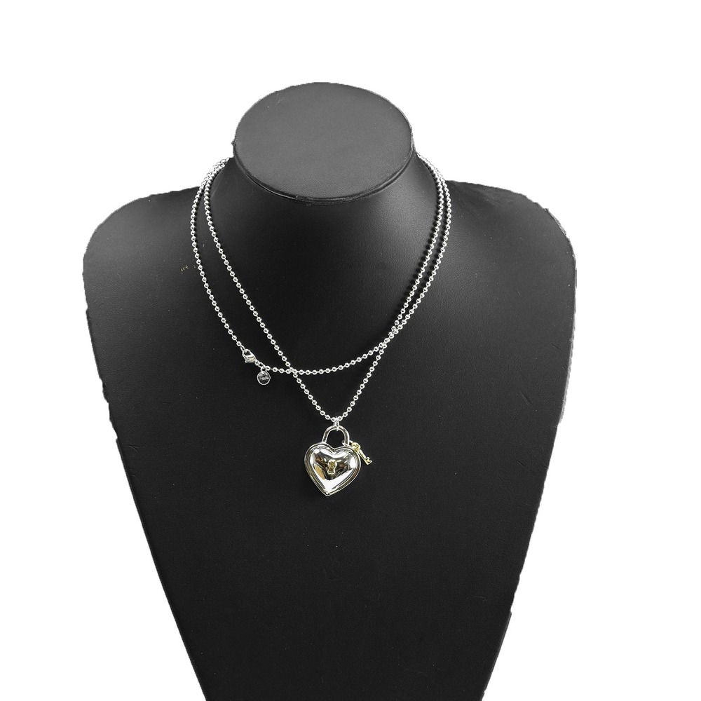 Tiffany Co Heart Lock Necklace Sterling Silver Yellow Gold